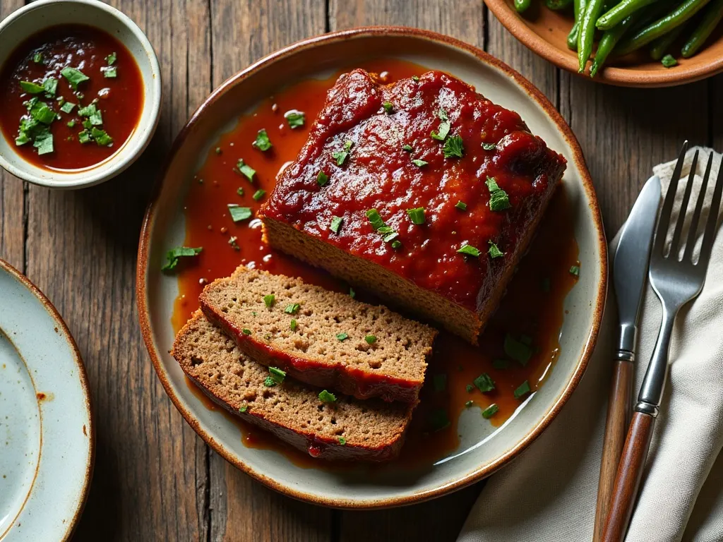 A sliced BBQ cheese meatloaf on a serving plate